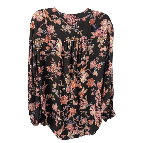 Maurices Womens Floral Blouse Sz Medium 3/4 Sleeve Black & Multicolor V-Neck - Picture 10 of 12